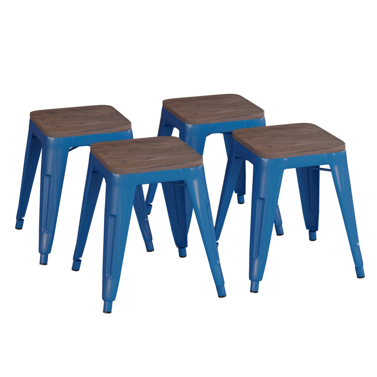 Flash Furniture 18" Backless Table Height Stool with Wooden Seat, Stackable Royal Blue Metal Indoor Dining Stool, Commercial Grade - Set of 4